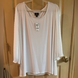 JM Collection Long Sleeve Blouse Bright White Sheer Bell Sleeve Size 3X